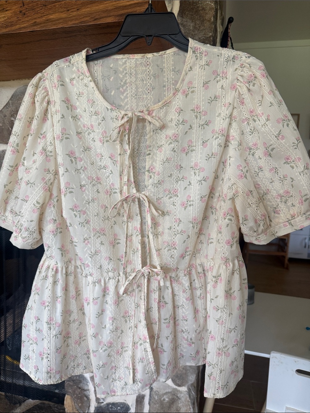 Universal Thread Cream Floral Tie-Front Peplum Blouse